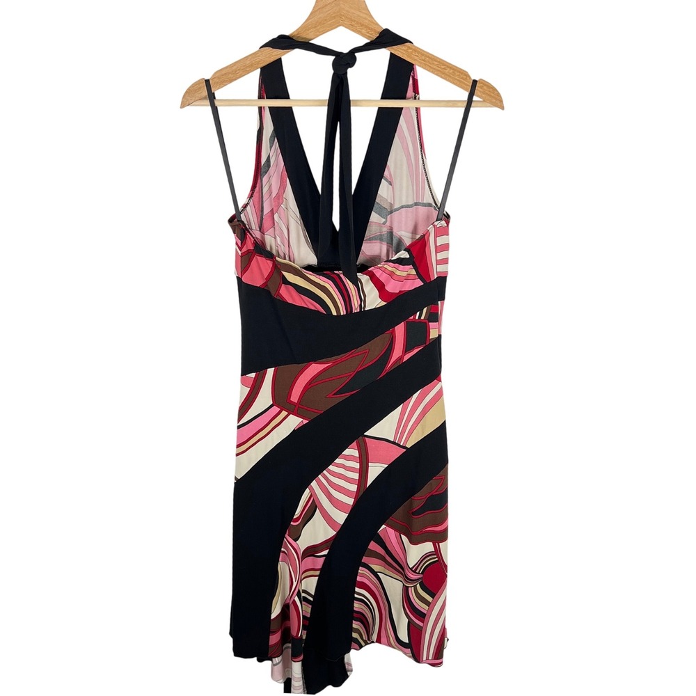 Byer Too! Womens Pink Psychedelic Swirl Y2K Halter Dress Asymmetrical Hem Size M - Picture 9 of 10